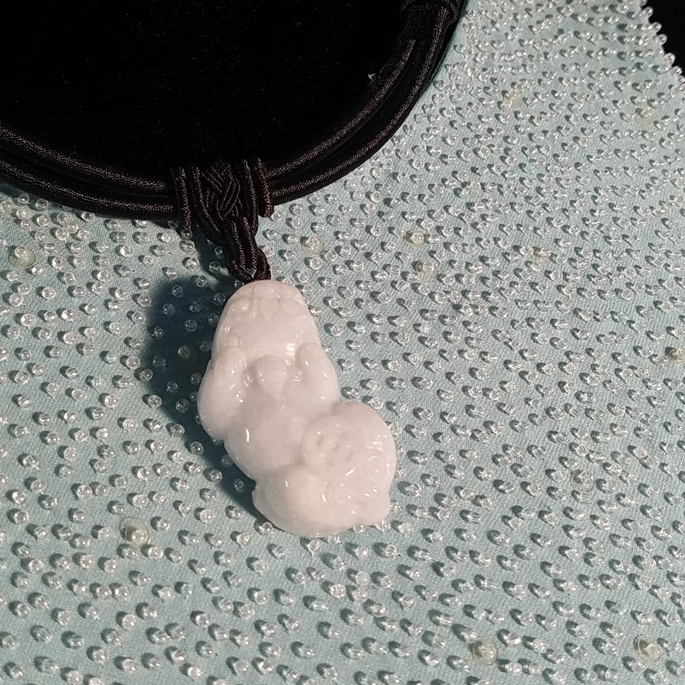 JADE FU DOG PENDA T WITH BLACK BRAIDED ASIAN NECKL